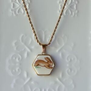 Gold Bunny Necklace | Broken China Jewelry | Royal Doulton Bunnykins